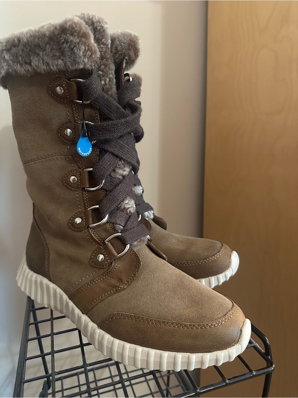Johnston and Murphy XC4 Waterproof Suede& Shearling Brown Lace Up Winter Boots